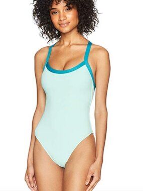 NWT SPLENDID Color Blocked Ribbed One-Piece Swimsuit Women's - SIZE S Aqua